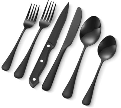 VEVOR Ménagère 48 pièces, couverts en acier inox de qualité alimentaire, finition miroir, lavables au lave-vaisselle, avec couteaux à steak, fourchette, cuillère, pour cuisine, maison, 8 personnes