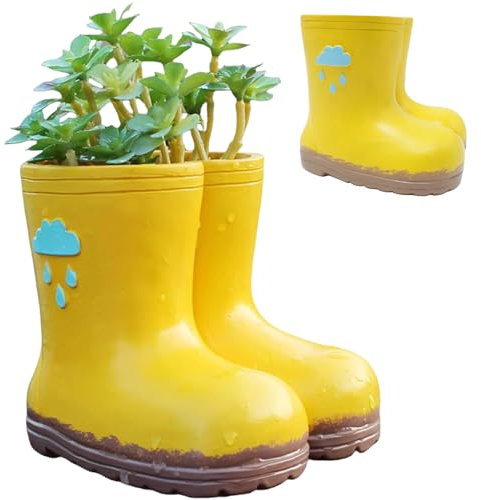 Boot Vase, Unique Rain Boot Planter with Drainage Holes, Aesthetic Resin Flower Pot for Indoor Outdoor Plants Funny Home Garden Decor.