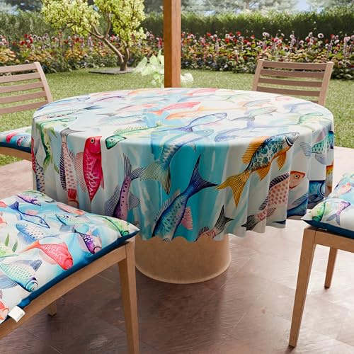 PETTI Artigiani Italiani - Schmutzabweisende runde Tischdecke aus Mikrofaser (Durchmesser 180 cm), Küchentischabdeckung für runde Tische mit Fischmuster, 100% Made in Italy