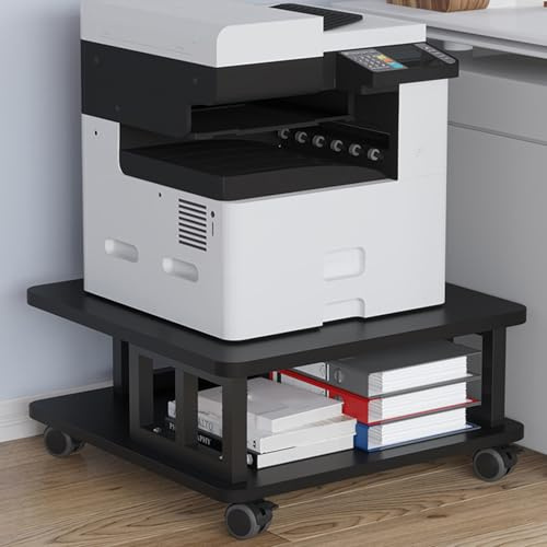 2-stufiger Großer Druckertisch Unter Dem Schreibtisch mit Ablagefläche, Beweglicher Kopierständer, Druckerständer mit Rollen, Druckerregal, Organizer-Regal for Das Home Office(Black,60 x 60 x 26 cm)