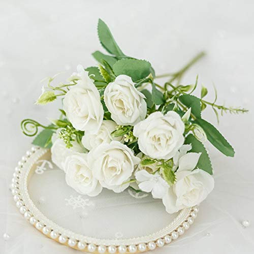 OWOHYG Bouquet de 10 Mini Roses artificielles séchées, pour décoration de Mariage, pour la Maison (Blanche)