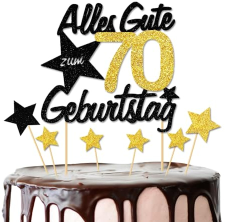 Torten Deko 70 Jahre – Alles Gute zum 70. – Happy 70th Birthday Cake Topper – Kuchendeko Gold Schwarz für Mädchen & Jungen – Deko für 70. Feier