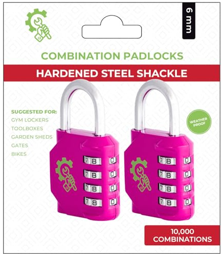 Spanner In the Works® | Padlocks with Code | 4 Digit Weatherproof Combination Padlock Outdoor | Gym Locker Padlocks (Pack of Two, Pink Coded Number Locks)