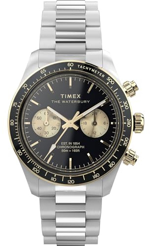 Timex Men's Waterbury Heritage 39mm Watch - Stainless Steel Bracelet Black Dial Stainless Steel Case