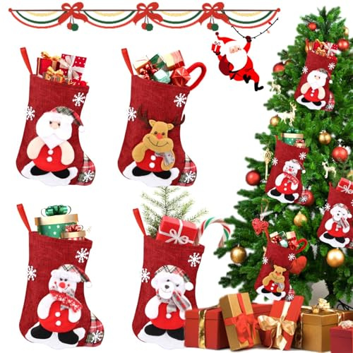Huanmin 4 Stück Nikolausstrumpf, Weihnachtsstrumpf Set, Geschenkbeutel Nikolausstiefel zum Aufhängen & Befüllen, Weihnachtssocken Dekoration für Weihnachtsbäume, Treppen, Kamine(B)