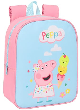 PEPPA PIG Kinderrucksack, Kinderrucksack, Schulrucksack, anpassbar an Kinderwagen, ideal für Kindergärten, bequem und vielseitig, Qualität und Widerstandsfähigkeit, 22 x 10 x 27 cm