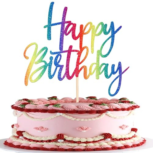 1 Stück Happy Birthday Cake Topper Glitzer Alles Gute zum Geburtstag Kuchen Deko Feiern Sie Geburtstag Tortendeko für Baby Dusche Kinder Party Kuchen Dekoration Buntes