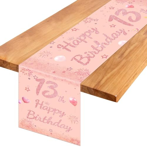 TaimeiMao Tischläufer Deko 13 Geburtstag Mädchen Roségold,180 X 35 cm | Bunt Happy Birthday Tischdecke,Happy Birthday Tischläufer zum Geburtstag,TischdekoGeburtstag für Junge Mädchen.