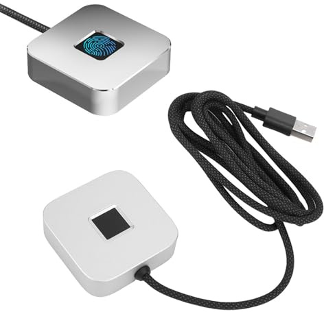 Fockety USB Fingerprint Reader, Fingerprint Scanner for Wins10 11, Wins Hello, 360-Degree Touch Speedy Matching Biometric, Fingerprint Logger with 5ft Cable, Auto Driver Setup (Silver)