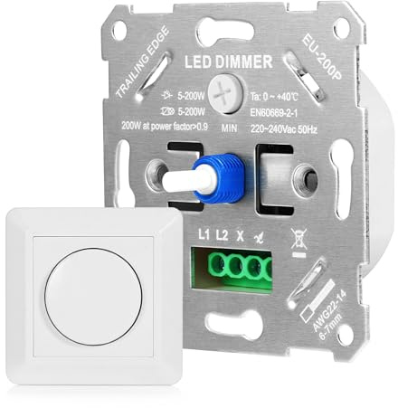 Dimmer Schalter LED 230V Dimmschalter Unterputz Drehdimmer für Lampen | Dimmschalter, für led lampen,Glühlampe und Halogenlampe, kompatibel Markenschalter, Cremeweiß, Lichtschalter Unterputz
