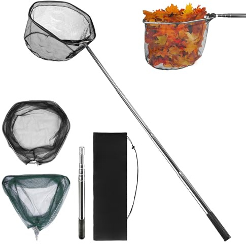 wiipara Teichkescher 155 cm lang, Teich Pool Kescher mit Teleskopstange | Aus Aluminium, Robust, Stabil & Klappbar, Poolkescher für Algen, Aquarium, Schwimmbad- & Gartenteichreinigung, Pool Zubehör