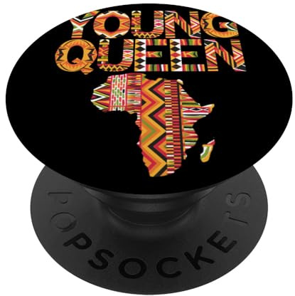 Young Queen Carte Afrique Motif Kente Black History Month PopSockets PopGrip Adhésif