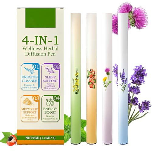 LAKVIL 4 psc Stylo Diffuseur à Base de Plantes Purificateur de Poumons À la Molène Stick à Inhalation aux Herbes Respiration aromathérapie inhalateur pour hommes et femmes