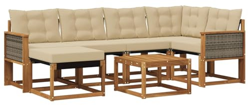 vidaXL Outdoor-Sofagarnitur mit Kissen 7 pcs Natur und Beige, Garten-Sofa-Set, Moderne Outdoor-Möbel, Elegante Patiositzgelegenheiten, robuste Textilene-Sofas