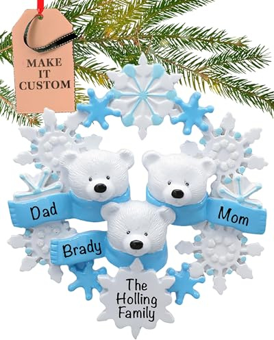 Personalisierte Weihnachtsschmuck 2020 - Personalisierte Eisbär-Familie von 3 Ornamenten für Eltern, Kinder, Großeltern - Polyresin Weihnachtsbaumschmuck - langlebige 2020 Familie Ornament