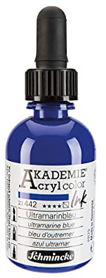 Schmincke - AKADEMIE Acryl color INK, Ultramarinblau, 50 ml, 23 442 024, flüssige Acryl color-Farbe, pigmentierte Acryltinte zum Malen, Schreiben, Airbrush