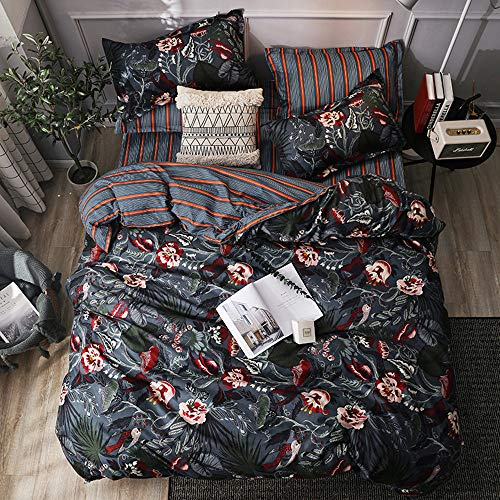 Sticker superb Feder Schwarz Bettbezug mit Reißverschluss, Weiß Blau Garten Floral Hausfrau Dame Ehefrau Bettwäsche Set mit Kissenbezug (Blume 2, 135x200cm)