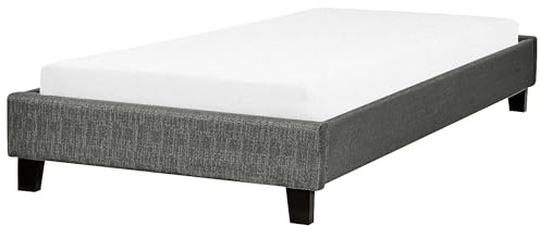 Polsterbett Grau Leinenoptik Einzelbett mit Lattenrost 90 x 200 cm