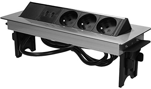 ORNO AE-1364 Bloc Multiprise Electrique Encastrable Escamotable avec USB 3 Prises 2X USB 3680W 1.8m Câble