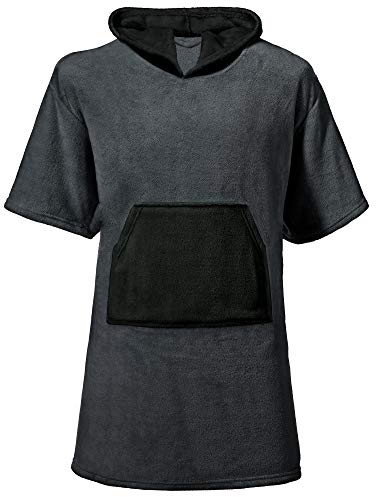 CelinaTex Happyfun Poncho lang 80 x 110 cm anthrazit schwarz Mikro-Flanell Badeponcho Mikrofaser Surfponcho Handtuch