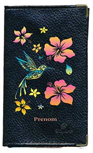Syl'la Protection Porte Carte Grise papiers Voiture permis Noir en Cuir pour Femme (Colibri personnalisé)