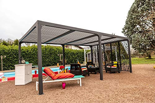 Habrita Foresta Pergola bioclimatique en Aluminium XXL + 5 Panneaux- 21,52 m2 - Toit en Lames Mobiles - Gris Anthracite