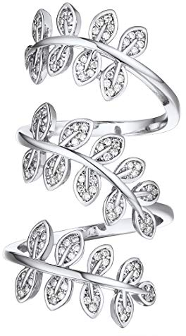 U7 Long Rings for Women Silver Adjustable Thumb Knuckle Full Finger Leaf Ring Jewellery