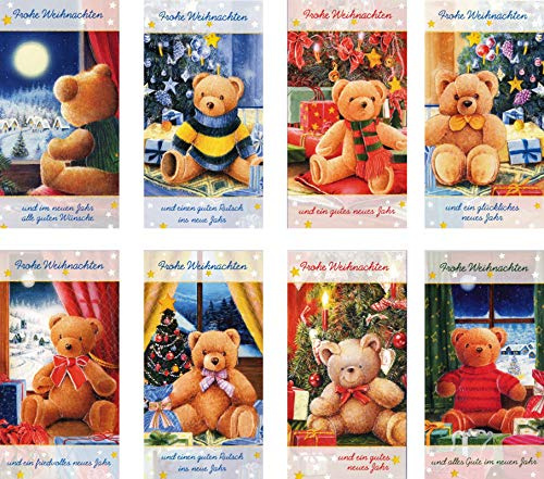 Iloda® 100 Weihnachtskarten mit Umschlag 22-3180, Glückwunsch-karten für Weihnachten, Weihnachtsgrußkarten mit 8 tollen Motiven und Neujahrsgrüßen