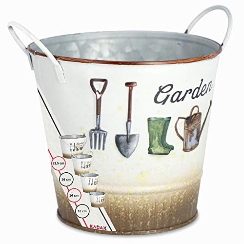 KADAX Blumentopf aus Metall, Blumentopf im Retro-Stil, Topf für Orchideen, Kräuter, Geranien, Blumenschale, Pflanzkübel (⌀ 16 cm, Rund, Mit Griffen)