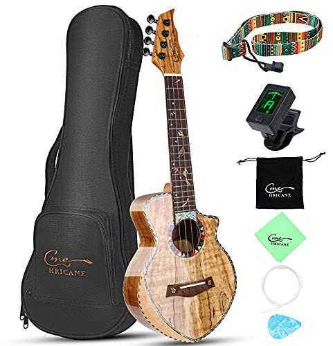 Hricane Konzert Ukulele aus edel hochqualitativ Spalten Ahorn, Professional Ukulelen glatt glänzend Ultradünnes Hawaii-Ukele Concert Musikinstrumente 23 Zoll mit Tasche