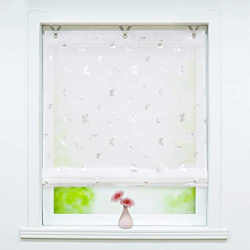 Joyswahl Voile Ösenrollo Schlichte Ösenraffrollo mit Glanzdruck »Dana« Schals Wohnzimmer Raffrollo mit Hakenaufhängung, ohne Bohren BxH 120x130cm, Schmetterling, 1 Stück