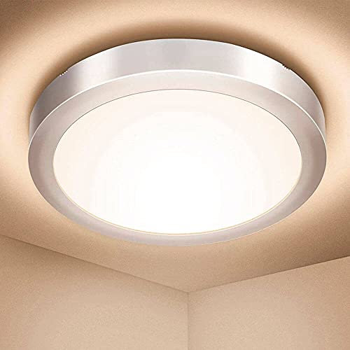 FactorLED Plafón Superficie LED Circular 20W, Lámpara Redonda Techo y Pared, Marco Plata, Luz Seleccionable en cálida, natural o fría desde su interruptor (3000K-4000K-6000K) (20)