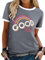 WIEIYM T Shirt Damen Good Vibes T-Shirt Kurzarm Rundhals Sommer Baumwollmischung Tshirt Tops(Hellgrau,L)