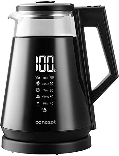 CONCEPT Hausgeräte RK4170 Glas Wasserkocher, Anti-Kalk-Filter, 1,7 L, 1700 W, glas, THERMOREGULATION, Strix, Swachrz