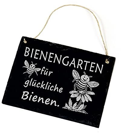 Schild Bienengarten für glückliche Bienen - Schiefertafel 22x16cm