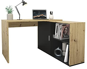 DEINE TANTE EMMA 372-001 Valley Artisan Eiche/Schwarz Schreibtisch Winkelschreibtisch Bürotisch Arbeitstisch Home Office ca. 119 x 124 cm Stellfläche