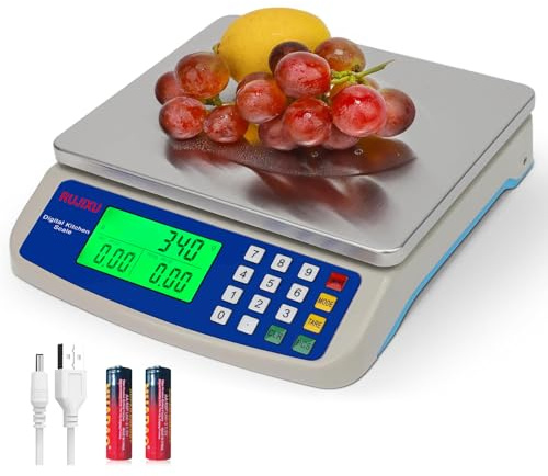 Küchenwaage digital 30kg waage küche 1g genau food scale mit Großer Edelstahl Wiegefläche Digitalwaage 4 Einheiten g/kg/lb/oz feinwaage mit LCD Display und 2 Batterien Tara Funktion