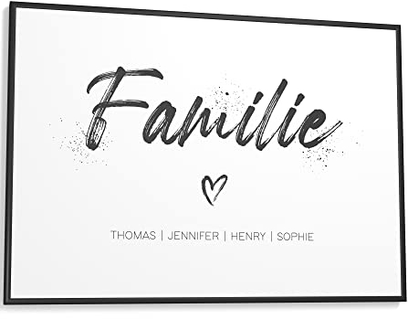 Papierschmiede® Bild Familie Personalisiert mit Namen, DIN A2 (59,4x42 cm) Rahmen wählbar, Familienposter personalisierte Familiengeschenke Wandbild für Zuhause Flur Bilder Pinsel
