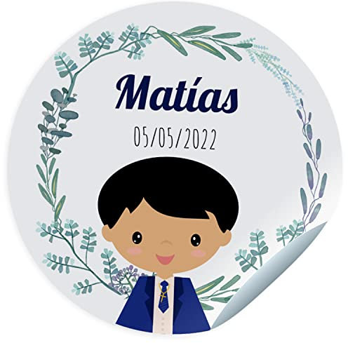 24 Etiquetas adhesivas comunión. Pegatinas personalizadas con nombre y fecha para los regalos de tus invitados. Stickers adhesivos personalizados (45 mm)