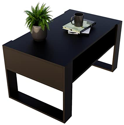 Couchtisch KARO rechteckiger Kaffeetisch aus Holz Modern Teetisch 95 x 53,6 x 45cm massiv und stabil (Schwarz), 0012