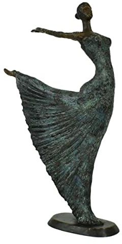 Casa Padrino Luxus Jugendstil Bronze Skulptur Tänzerin Antikgrün Bronze auf Marmorsockel H 63 cm - Bronzefigur - Dekofigur - Deko Accessoires