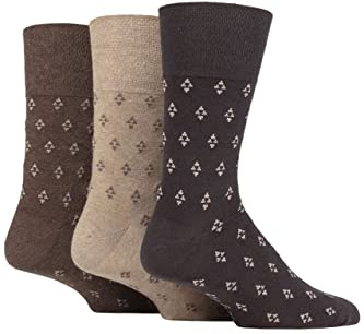 SockShop Gentle Grip Mens Patterned Socks Argyle Striped Spotty Casual Honeycomb Top Comfort Cuff, Pack of 3