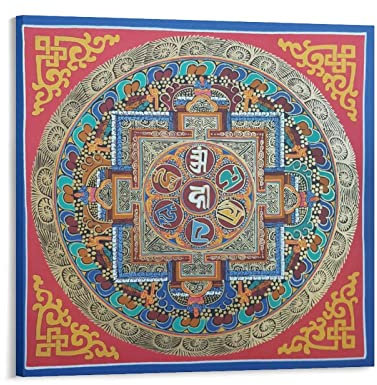 Tibetische Om Mane Padme Hum Mandala Buddhismus Religion Meditation Poster Kunstwerke Leinwand Ästhetisch für Zimmer Wandkunst Moderne Dekoration 60 x 60 cm