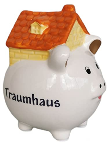 Sparschwein Traumhaus Spardose Haus Keramik weiß 14,5cm Geschenk Neubau