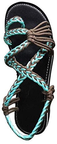 Damen Geflochtene Sandalen Sommer Gladiator Schuhe Casual Flachen Flip Flops Strand Zehentrenner Sandalen Türkis EU 37