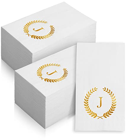 200 Stück monogrammierte Einweg-Servietten Goldfolie Buchstabe J Gästeservietten Initiale Einweg-Handtücher für Hochzeit Verlobung Babyparty Party Zuhause Küche Badezimmer Abendessen dekorative