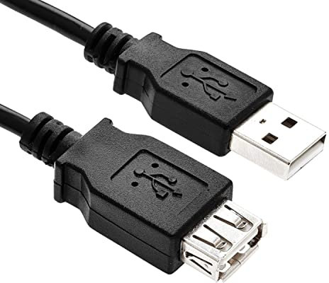 USB 2.0 Extension Cable A to A Extender Lead — Male Plug to Female Socket for Extending Connection to Peripherals, Printers, Cameras, Mice, Keyboards — 1m / 100cm (Black)