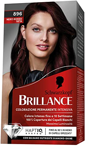 Schwarzkopf, Brillance Permanente Coloration, Haarfarbe, Intensive Colorationscreme, Weißhaarabdeckung, Farbton 896 Schwarz Rot Seide