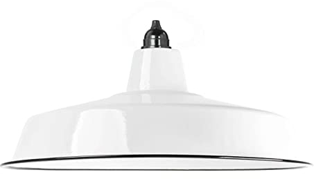 Lightstock Industrie Lampenschirm Emaille Weiß (2. Wahl), Fabriklampe Ø46 cm inkl. Fassung aus Bakelit
