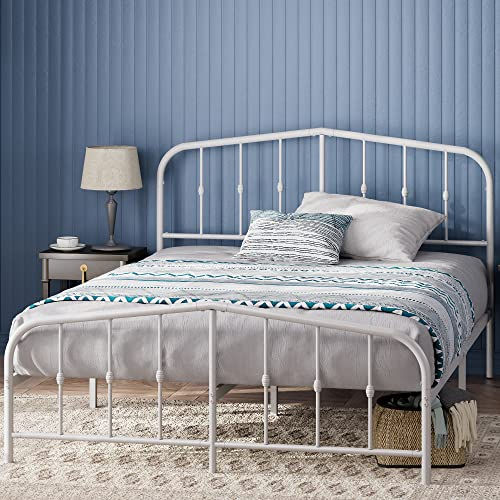 Zinus Heidi King Size Bettrahmen - Bett 150x200 cm - 30 cm Höhe mit Stauraum unter dem Bett - Metall Plattform Bettrahmen mit Kopfteil und Fußteil - Weiß